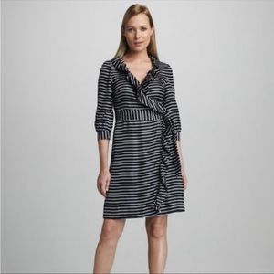 NEW Kate Spade Daniella 3/4 Sleeve Ruffle Striped Silk Wrap Dress Womens